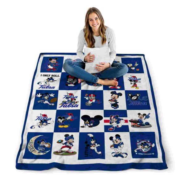 tulsa golden hurricane mickey minnie blue white blanket high quality