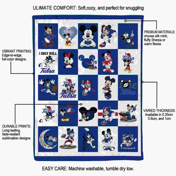 tulsa golden hurricane mickey minnie blue white blanket new arrival