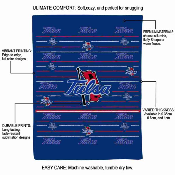 tulsa golden hurricane striped pattern blue blanket new arrival