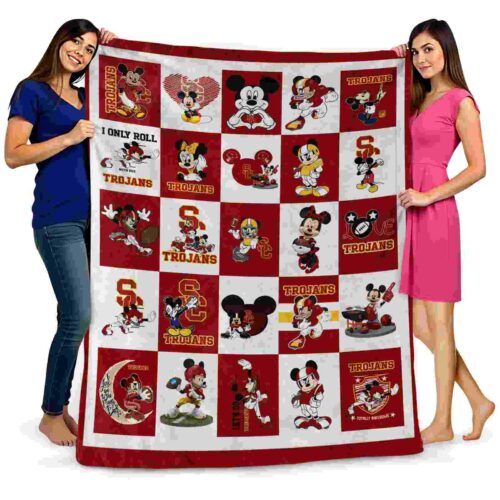 usc trojans mickey minnie red white blanket fashion forward