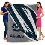 utah state aggies brushstrokes navy white blanket best selling