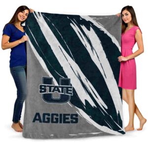 utah state aggies brushstrokes navy white blanket fashion forward
