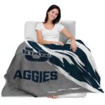 utah state aggies brushstrokes navy white blanket best selling