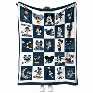 utah state aggies mickey minnie navy white blanket best selling
