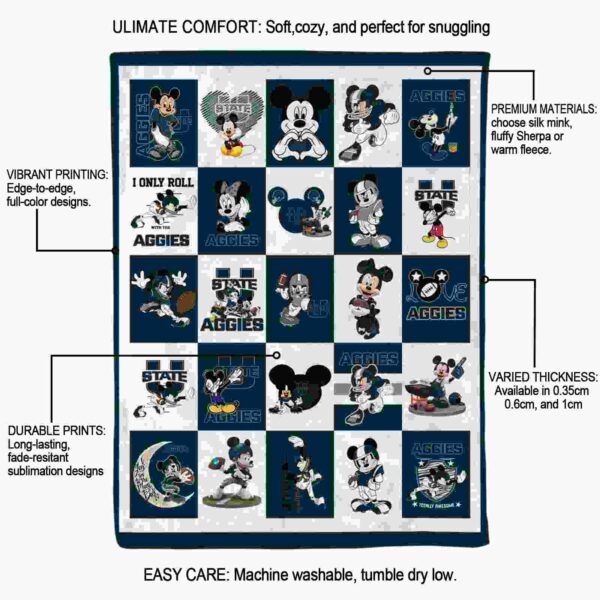 utah state aggies mickey minnie navy white blanket new arrival
