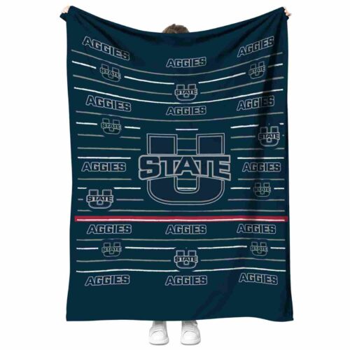 utah state aggies striped pattern navy blanket best selling