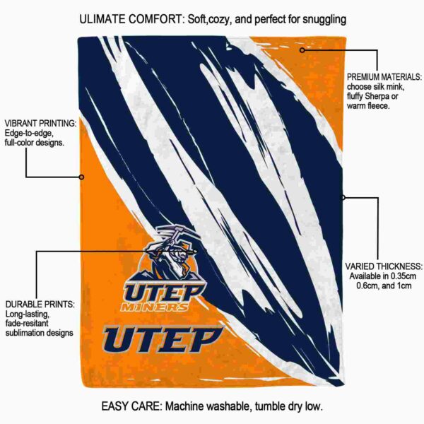 utep miners brushstrokes blue white blanket new arrival