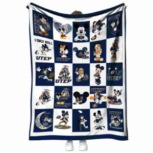 utep miners mickey minnie blue white blanket best selling