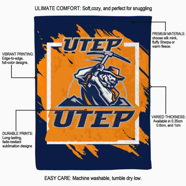 utep miners splatter effect blue blanket new arrival
