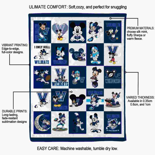 villanova wildcats mickey minnie navy white blanket new arrival