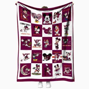virginia tech hokies mickey minnie maroon white blanket best selling