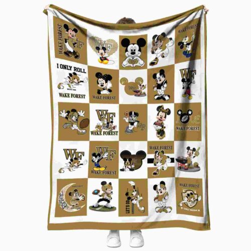 wake forest demon deacons mickey minnie gold white blanket best selling