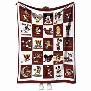 washington commanders mickey minnie burgundy white blanket best selling