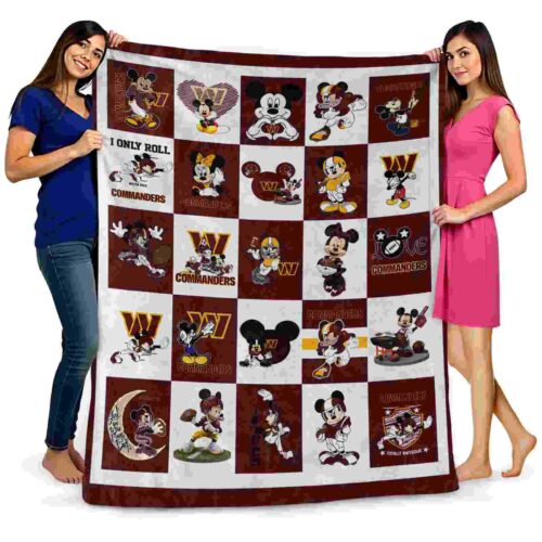 washington commanders mickey minnie burgundy white blanket fashion forward