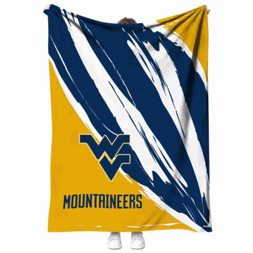 west virginia mountaineers brushstrokes blue white blanket best selling