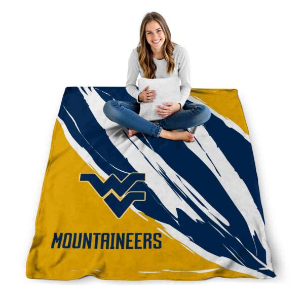 west virginia mountaineers brushstrokes blue white blanket high quality