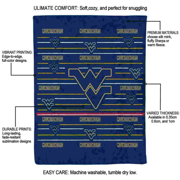 west virginia mountaineers striped pattern blue blanket new arrival