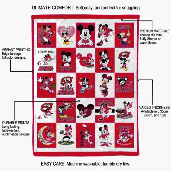 western kentucky hilltoppers mickey minnie red white blanket new arrival