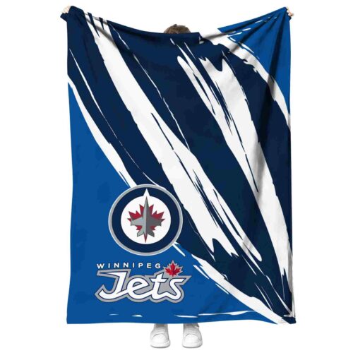 winnipeg jets brushstrokes blue white blanket best selling