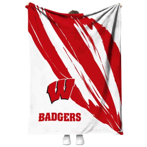 wisconsin badgers brushstrokes red white blanket best selling