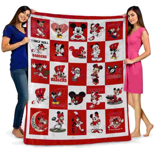 wisconsin badgers mickey minnie red white blanket fashion forward