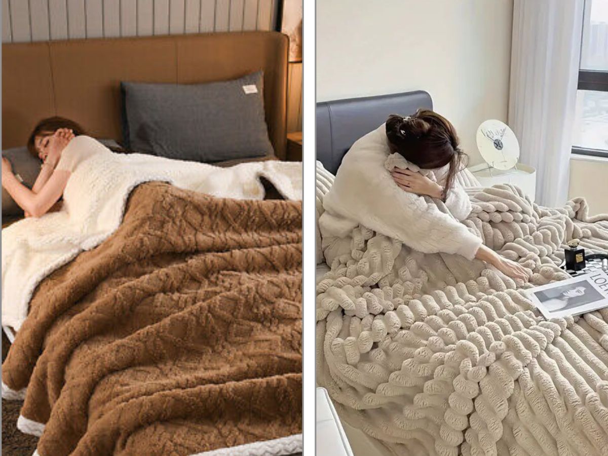 Sherpa and fleece blankets are available in different designs and colors