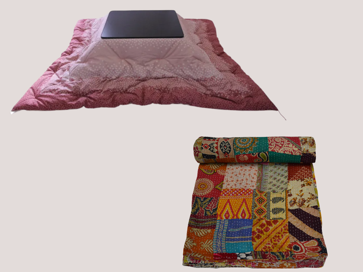 Futon And Kotatsu Blankets Of Japan And Indian Quilts (Also Called Razai) Are Symbol Of The Asian Cultures