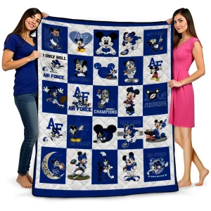 air force falcons mickey mouse motif blue white quilt blanket best selling