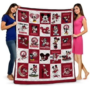 alabama crimson tide mickey mouse motif crimson white quilt blanket best selling