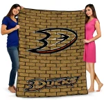 anaheim ducks brick grid gold quilt blanket best selling