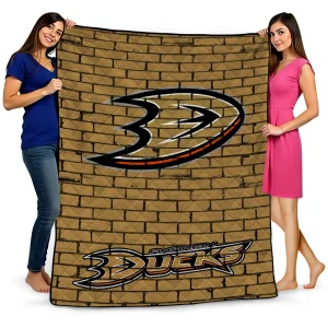 anaheim ducks brick grid gold quilt blanket best selling