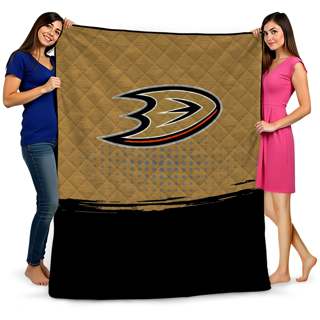 anaheim ducks dot illusion gold quilt blanket best selling