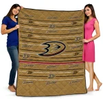 anaheim ducks handdrawn stripes gold quilt blanket best selling