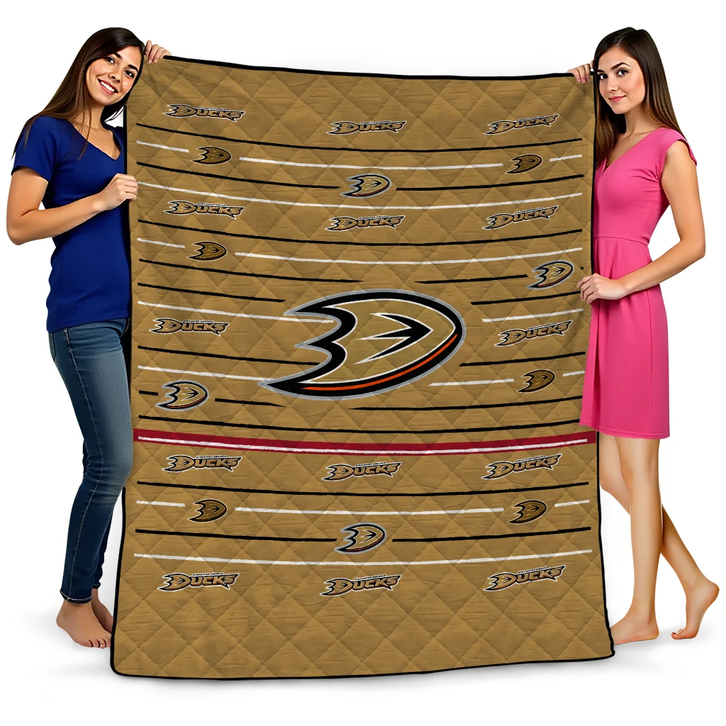 anaheim ducks handdrawn stripes gold quilt blanket best selling