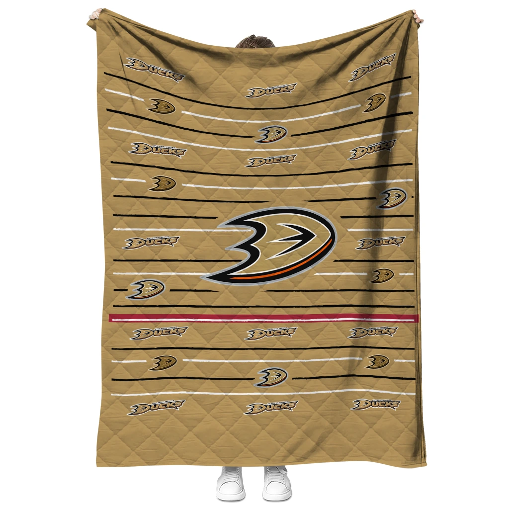 anaheim ducks handdrawn stripes gold quilt blanket fashion forward