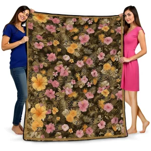 anaheim ducks hibiscus foliage gold quilt blanket best selling