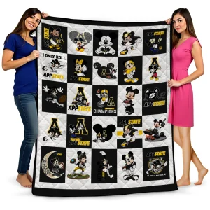 appalachian state mountaineers mickey mouse motif black white quilt blanket best selling