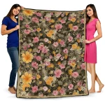 army black knights hibiscus foliage gold quilt blanket best selling