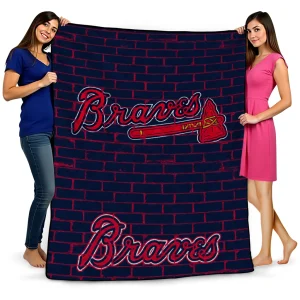 atlanta braves brick grid navy quilt blanket best selling