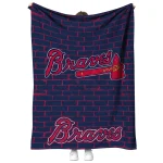 atlanta braves brick grid navy quilt blanket best selling