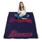 atlanta braves brick grid navy quilt blanket best selling