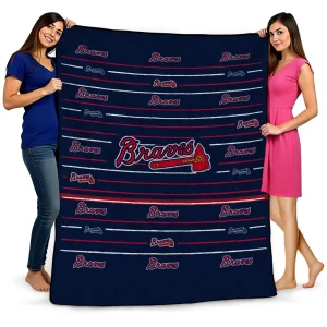 atlanta braves handdrawn stripes navy quilt blanket best selling