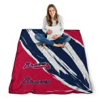 atlanta braves stroke art navy white quilt blanket best selling