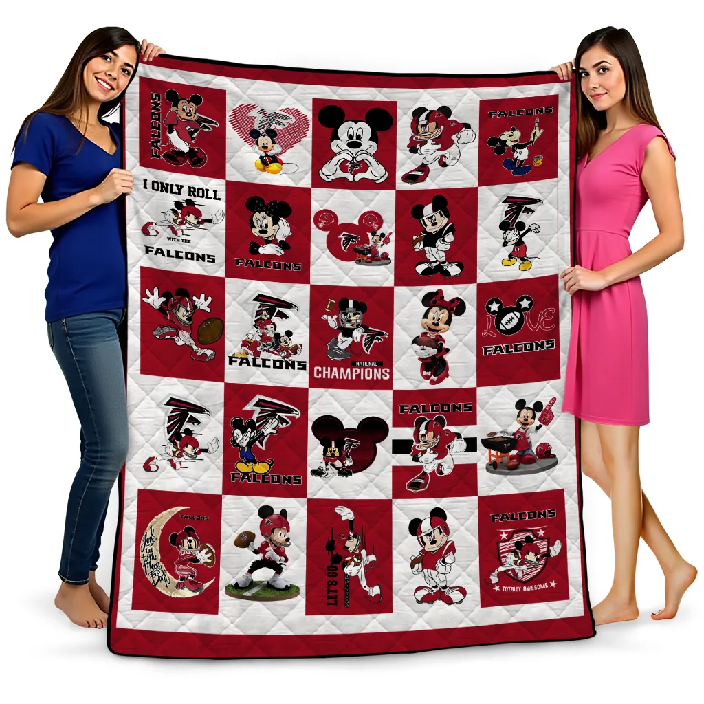 atlanta falcons mickey pattern red white quilt blanket best selling