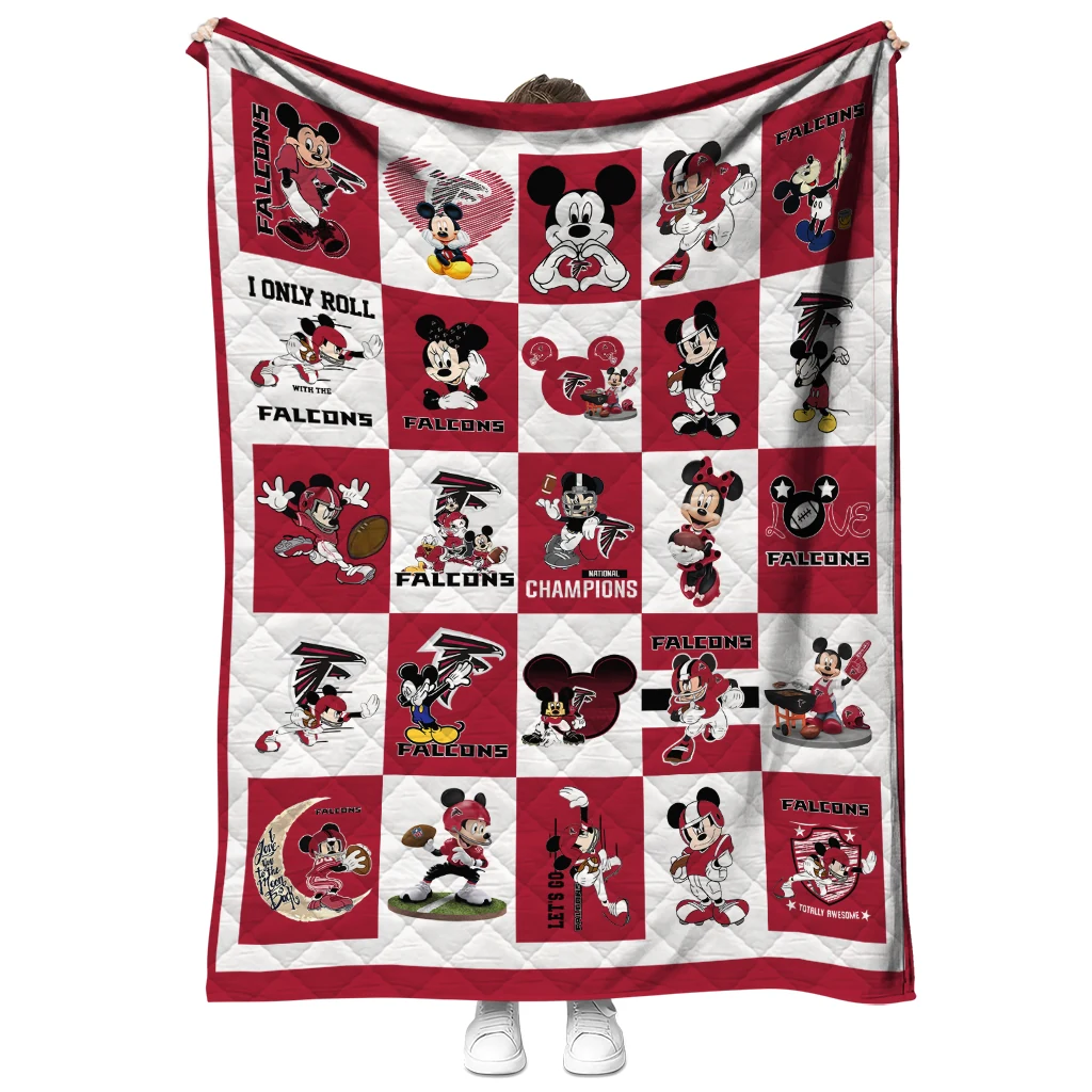 atlanta falcons mickey pattern red white quilt blanket fashion forward