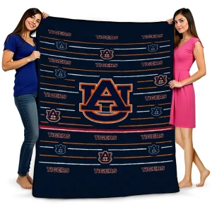 auburn tigers handdrawn stripes navy blue quilt blanket best selling