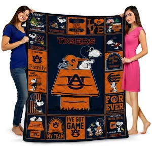 auburn tigers snoopy love navy blue quilt blanket best selling