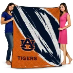 auburn tigers stroke art navy blue white quilt blanket best selling
