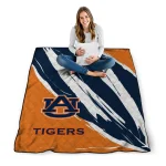 auburn tigers stroke art navy blue white quilt blanket best selling