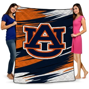 auburn tigers wild lines navy blue white quilt blanket best selling